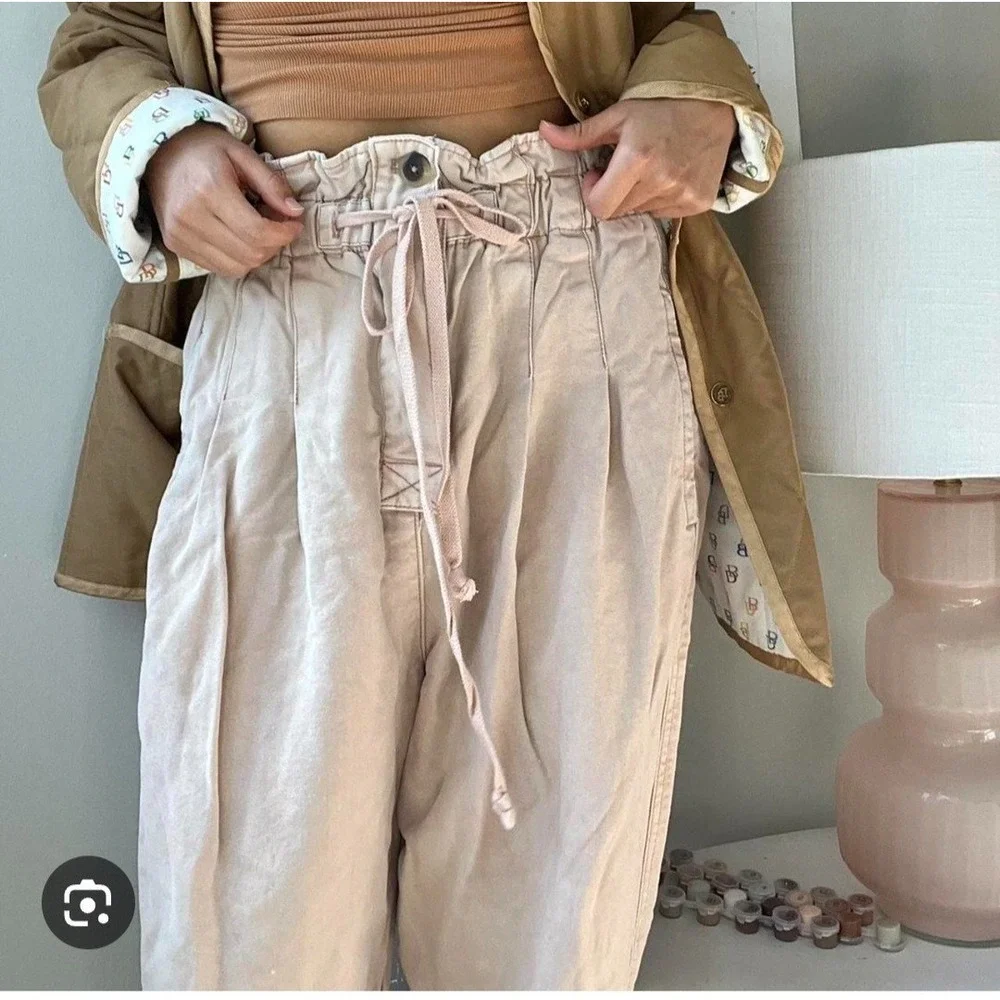 Free People Margate Pleated Trouser‎ Pants Pink paper bag cotton Straight Small